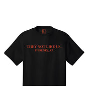 Load image into Gallery viewer, They Not Like Us” Phoenix AZ Black and Red Women’s Crop Tee
