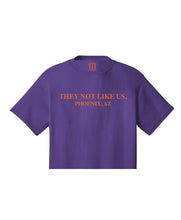 Load image into Gallery viewer, They Not Like Us” Phoenix AZ Purple and Orange Women’s Crop Tee
